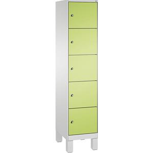 C+P EVOLO Fächerschrank, mit Füßen, 1 Abteil, 5 Fächer, Abteilbreite 400 mm, lichtgrau / viridingrün