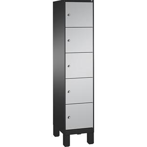 C+P EVOLO Fächerschrank, mit Füßen, 1 Abteil, 5 Fächer, Abteilbreite 400 mm, schwarzgrau / weißaluminium