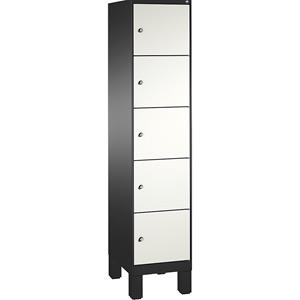C+P EVOLO Fächerschrank, mit Füßen, 1 Abteil, 5 Fächer, Abteilbreite 400 mm, schwarzgrau / verkehrsweiß