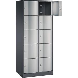 C+P RESISTO lockerkast, h x b x d = 1950 x 770 x 540, 10 vakken, zwartgrijs RAL 7021 / blank aluminiumkleurig RAL 9006