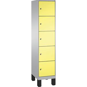 C+P EVOLO Fächerschrank, mit Füßen, 1 Abteil, 5 Fächer, Abteilbreite 400 mm, weißaluminium / schwefelgelb