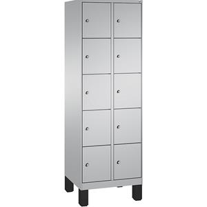 C+P EVOLO Fächerschrank, mit Füßen, 2 Abteile, je 5 Fächer, Abteilbreite 300 mm, weißaluminium / weißaluminium