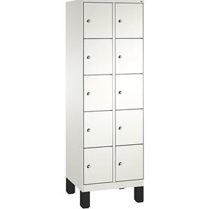 C+P EVOLO Fächerschrank, mit Füßen, 2 Abteile, je 5 Fächer, Abteilbreite 300 mm, verkehrsweiß / verkehrsweiß