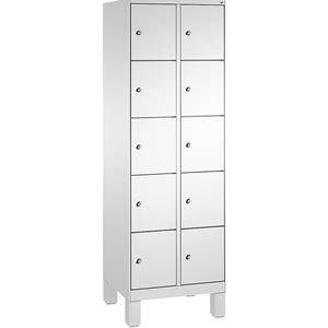 C+P EVOLO Fächerschrank, mit Füßen, 2 Abteile, je 5 Fächer, Abteilbreite 300 mm, lichtgrau