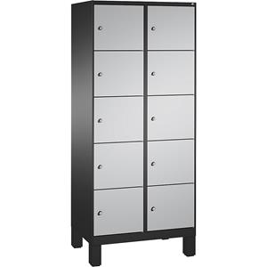 C+P EVOLO Fächerschrank, mit Füßen, 2 Abteile, je 5 Fächer, Abteilbreite 400 mm, schwarzgrau / weißaluminium