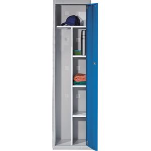Eurokraft basic Garderobekast-systeem, met basis- en aanbouwelementen, h x b x d = 1800 x 450 x 500 mm, 1 hoedenplank, 3 legborden, lichtgrijs / lichtblauw, basiselement
