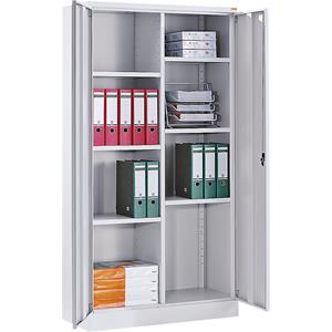Eurokraft basic Stalen kast met sokkel, 6 legborden, lichtgrijs