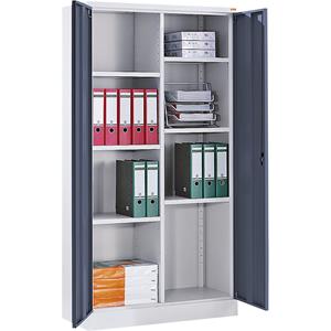 Eurokraft basic Stalen kast met sokkel, 6 legborden, lichtgrijs / basaltgrijs