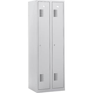 eurokraft basic AMSTERDAM Garderobenschrank, Höhe 1800 mm, Breite 600 mm, 2 Abteile, mit Zylinderschloss, lichtgrau