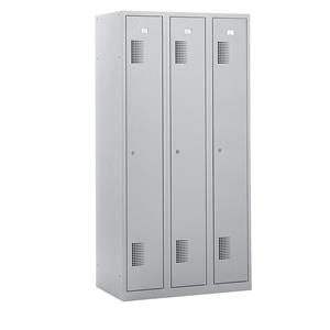 eurokraft basic AMSTERDAM Garderobenschrank, Höhe 1800 mm, Breite 900 mm, 3 Abteile, mit Zylinderschloss, lichtgrau