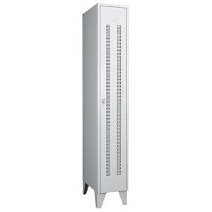 Wolf Stalen locker met kastpoten, compartimenten kasthoog, deuren van perforatieplaat, compartimentbreedte 300 mm, 1 compartiment, lichtgrijs