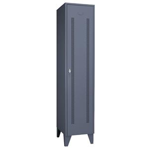 Wolf Stalen locker met kastpoten, compartimenten kasthoog, deuren van perforatieplaat, compartimentbreedte 400 mm, 1 compartiment, blauwgrijs