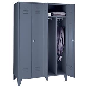 Wolf Stalen locker met kastpoten, compartimenten kasthoog, massieve deuren, compartimentbreedte 600 mm, 2 compartimenten, blauwgrijs
