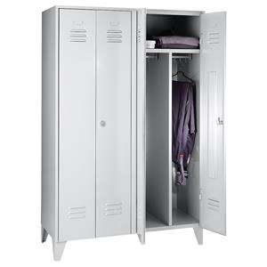 Wolf Stalen locker met kastpoten, compartimenten kasthoog, massieve deuren, compartimentbreedte 600 mm, 2 compartimenten, lichtgrijs