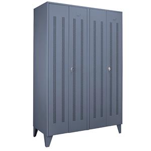 Wolf Stalen locker met kastpoten, compartimenten kasthoog, deuren van perforatieplaat, compartimentbreedte 600 mm, 2 compartimenten, blauwgrijs