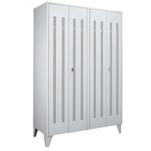 Wolf Stalen locker met kastpoten, compartimenten kasthoog, deuren van perforatieplaat, compartimentbreedte 600 mm, 2 compartimenten, lichtgrijs