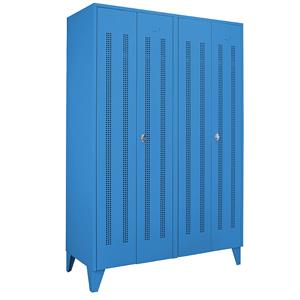 Wolf Stalen locker met kastpoten, compartimenten kasthoog, deuren van perforatieplaat, compartimentbreedte 600 mm, 2 compartimenten, lichtblauw