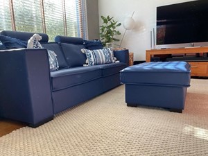 ShopX Leren bank fine 227 blauw zits bank blauw leer, bankstel blauwe kleur