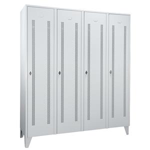 Wolf Stalen locker met kastpoten, compartimenten kasthoog, deuren van perforatieplaat, compartimentbreedte 400 mm, 4 compartimenten, lichtgrijs