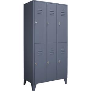Wolf Stalen kast met kastpoten, compartimenten halfhoog, massieve deuren, vakbreedte 300 mm, 6 vakken, blauwgrijs