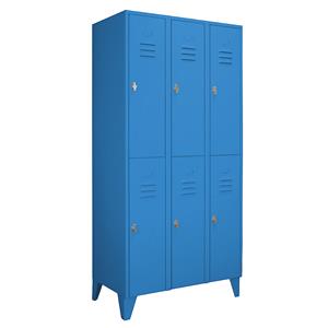 Wolf Stalen kast met kastpoten, compartimenten halfhoog, massieve deuren, vakbreedte 300 mm, 6 vakken, lichtblauw