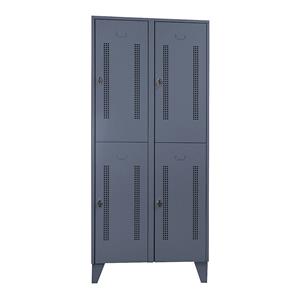 Wolf Stalen kast met kastpoten, compartimenten halfhoog, deuren van perfoplaat, vakbreedte 400 mm, 4 vakken, blauwgrijs
