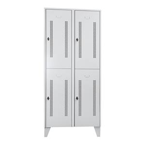 Wolf Stalen kast met kastpoten, compartimenten halfhoog, deuren van perfoplaat, vakbreedte 400 mm, 4 vakken, lichtgrijs