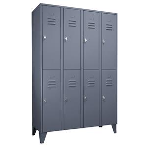Wolf Stalen kast met kastpoten, compartimenten halfhoog, massieve deuren, vakbreedte 300 mm, 8 vakken, blauwgrijs