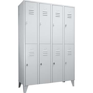 Wolf Stalen kast met kastpoten, compartimenten halfhoog, massieve deuren, vakbreedte 300 mm, 8 vakken, lichtgrijs