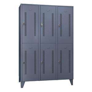 Wolf Stalen kast met kastpoten, compartimenten halfhoog, deuren van perfoplaat, vakbreedte 400 mm, 6 vakken, blauwgrijs