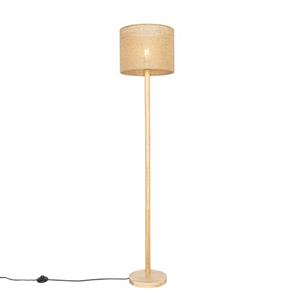 QAZQA Landelijke Vloerlamp Hout Met Linnen Kap Naturel 32 Cm - Mels