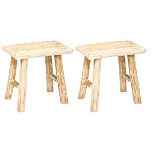 Atmosphera Zit krukje/bijzet stoel - 2x - hout - houtskleur - L23 x B34 x H31 cm -