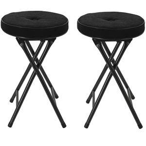 Home & Styling Bijzet krukje/stoel - 2x - Opvouwbaar - zwart Ribcord - D33 x H49 cm -