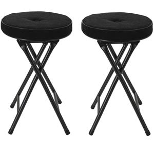 Home & Styling Bijzet krukje/stoel - 2x - Opvouwbaar - zwart Ribcord - D33 x H49 cm -