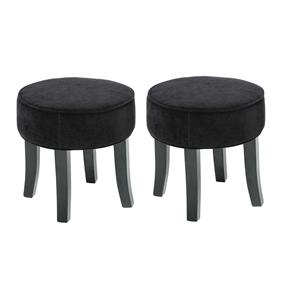 Atmosphera Zit krukje/bijzet stoel - 2x - hout/stof - zwart fluweel - D35 x H40 cm -