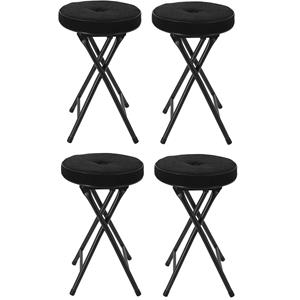 Home & Styling Bijzet krukje/stoel - 4x - Opvouwbaar - zwart Ribcord - D33 x H49 cm -