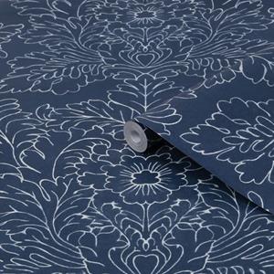 Laura Ashley  Vliesbehang - Silchester Midnight Seaspray Blue - Blauw