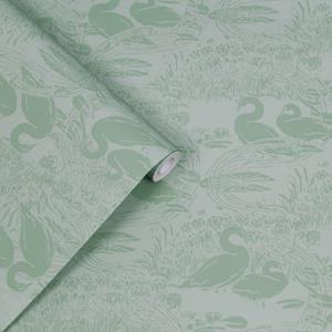 Laura Ashley  Vliesbehang - Swans Jade Green - Groen