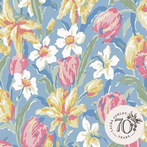 Laura Ashley  Vliesbehang - Tulips China Blue - Blauw