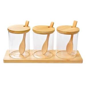 Clayre & Eef Voorraadpot Set van 3 Ã 8x10 cm Transparant Glas Hout