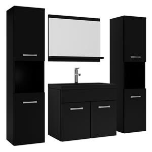 Badplaats Badkamermeubel Set Montreal XL 60 x 35 cm - Mat Zwart - Badmeubel met zwarte wastafel en zijkasten