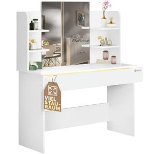 casaria Schminktisch Lucia 140x108x40cm Spiegel Schublade led Beleuchtung 3 Fächer Ablagen Schlafzimmer Frisiertisch Schminkkommode Make-up Holz Weiß