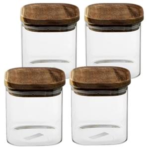 5five 4x stuks voorraadbussen/voorraadpotten 0,6L glas met acacia houten deksel -