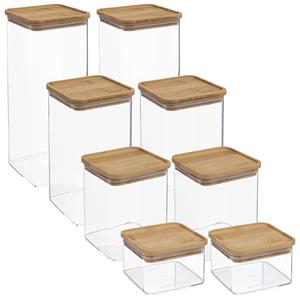 5five Voedsel bewaren keuken voorraadpotten set 8x stuks - kunststof/bamboe -