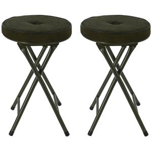 Home & Styling Bijzet krukje/stoel - 2x - Opvouwbaar - donkergroen Ribcord - D33 x H49 cm -