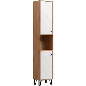 Places of Style Hochschrank "Tarragona", (1 St.), Breite 36 cm, 2 Türen, Retro Metallfüße, matt, braune Holzoptik / weiß