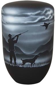 Urnwebshop Zwartwitte schaduw Design Urn Jager met Hond (4 liter)