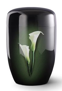 Urnwebshop Design Urn Lelie op Zwart Satijn (4 liter)