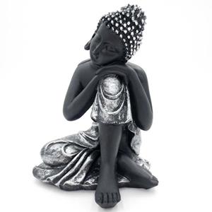 Urnwebshop Kleine Urn Slapende Indische Buddha Zwart-Zilver (0.3 liter)