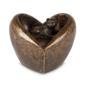 Urnwebshop Bronzen Hart Urn met Katje (0.25 liter)